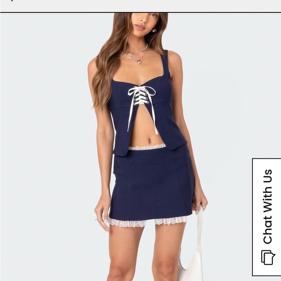 Edikted Navy Blue Lace-Up Tank Top - Picture 3 of 6